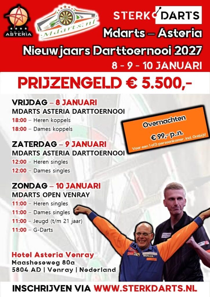 M-Darts Asteria Nieuwjaars Darttoernooi 2027 in Venray